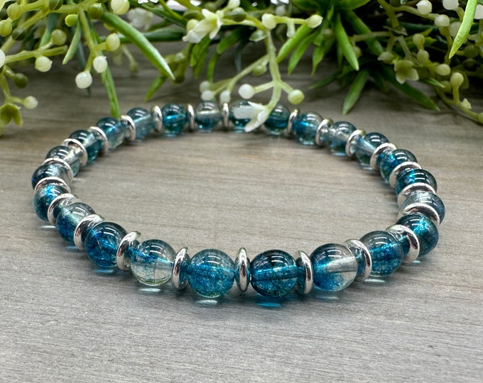 Creative Calm Bracelet | Teal Blue Crackle Quartz Genuine Crystal Gemstone Bead Stretch Bracelet