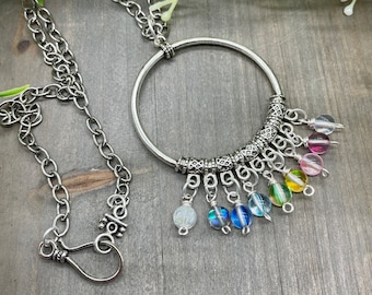 Beaded Boho Chic Long Chain Necklace | Mystic Aura Quartz Wire Wrapped Bead Charms | 26 inch chain
