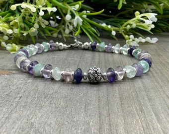 Peace and Intuition Bracelet | Genuine Rainbow Fluorite Faceted Rondelle Bead Bracelet with Toggle Clasp