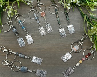 Tarot Card Key Chains, Zipper Pulls, Purse Charms with Crystals and Gemstones - One of a Kind - Use for purses, backpacks, jackets, keys