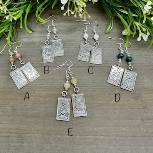 Tarot Card Earrings Witch Wicca Drop Dangle Earrings - Choice of Assorted Cards Stones | Boho Chic Earrings | Sterling Silver French Hooks