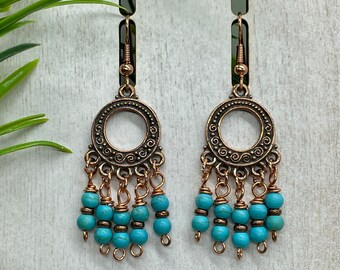 Creative Hippie Earrings | Genuine Blue Magnesite Beaded
