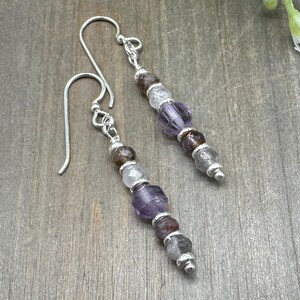Celestial Connection Dangle Earrings | Genuine Auralite 23 Cacoxenite -Super Seven Gemstone Bead Drop Earrings | Sterling Ear Wires