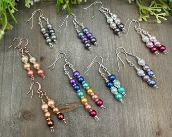 Glass Pearl Bead Earrings - Colorful Festive Beaded Earrings | Holiday Dangle Earrings
