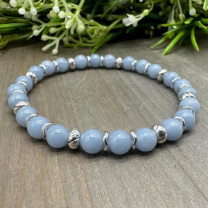 Channel Your Peace Genuine Angelite Gemstone Bead Stretch Bracelet