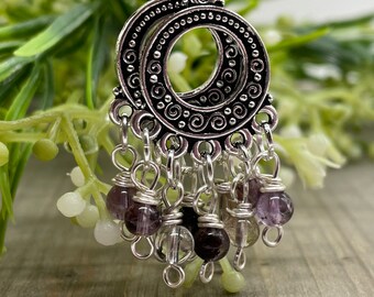 Healing Hippie Earrings | Genuine Auralite 23 Cacoxenite, Super 7 Beaded Boho Chic Style Dangle Chandelier Earrings