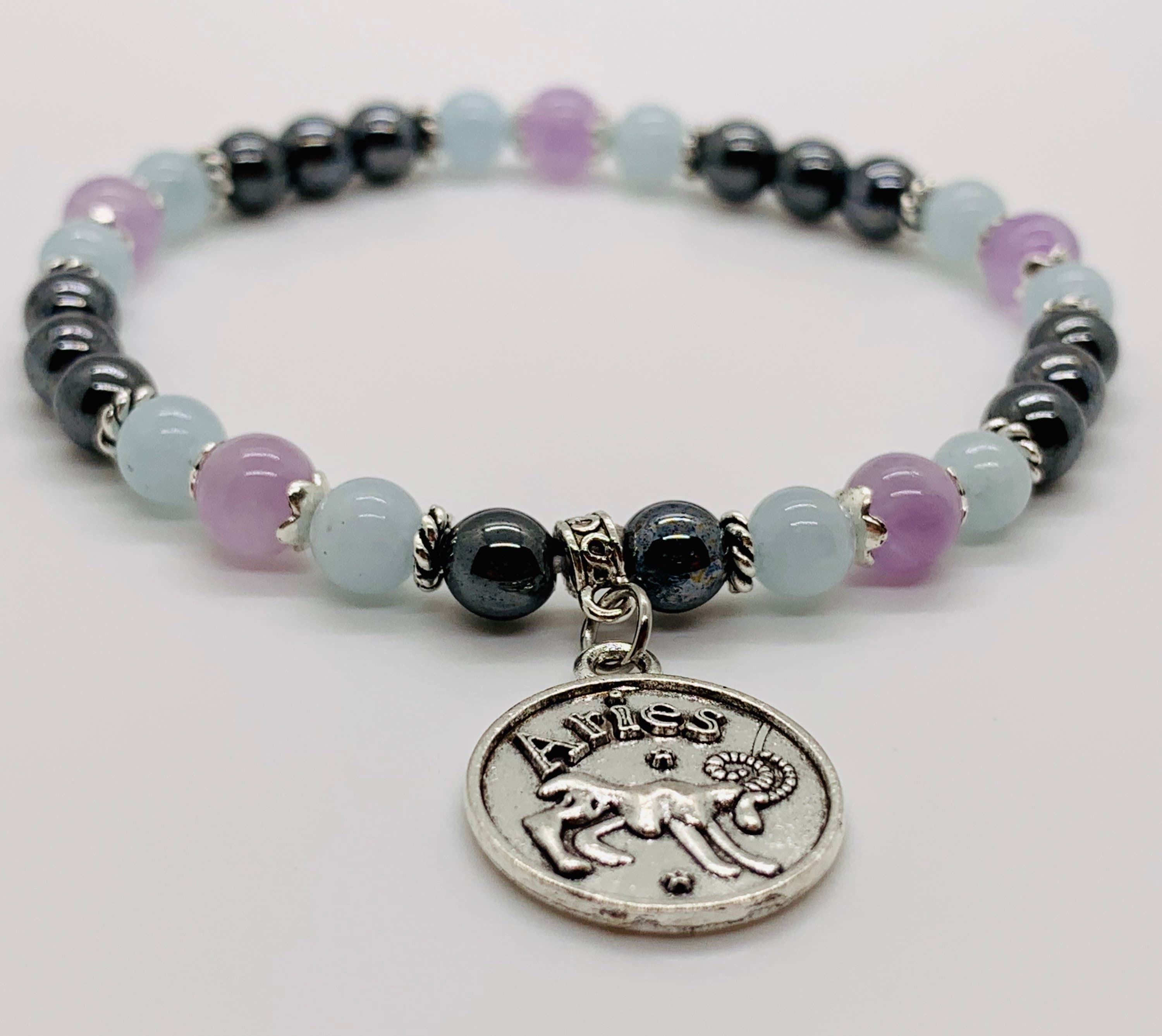 Aries Zodiac Charm Bracelet Hematite Aquamarine and Etsy