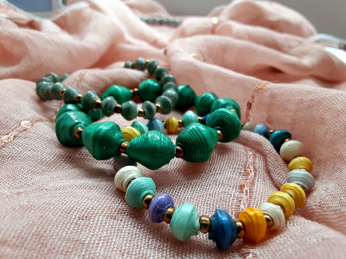 Paper Bead Uganda Bracelets Handmade Coolcolored Beaded Etsy