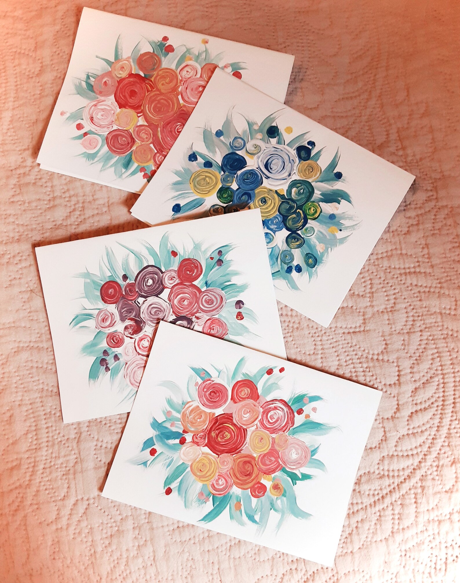 HandPainted Cards with Flowers Etsy
