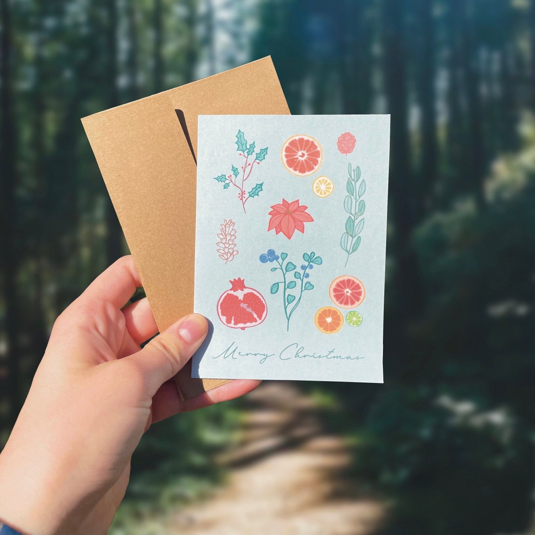 Merry Christmas Card Evergreen Stationery Christmas Cards Etsy