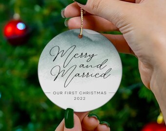 First Christmas Married Ornament, First Christmas Mr and Mrs, Merry and Married