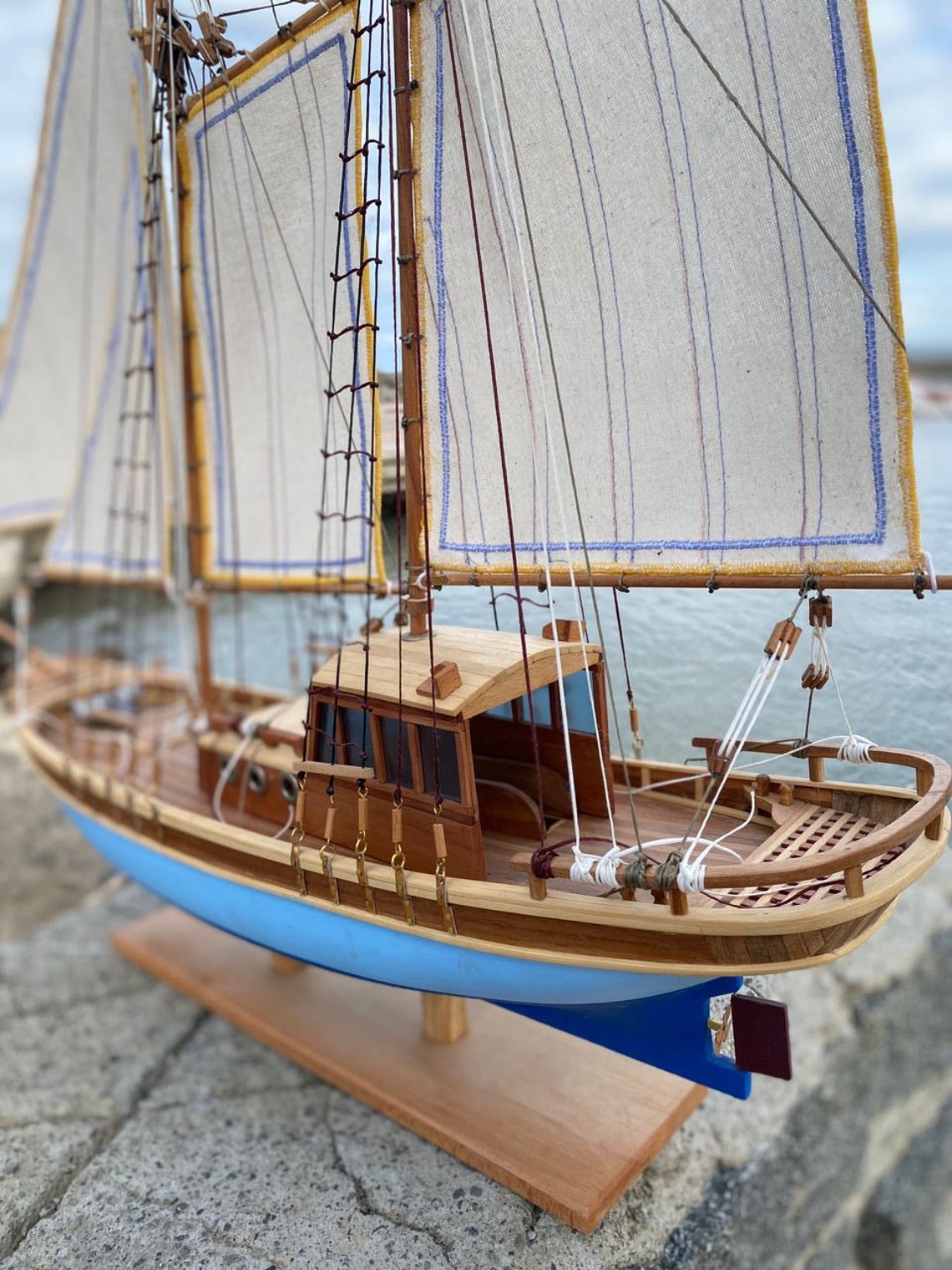 GULETSAILING BOAT Model, Wooden Sailing Ship Model on Stand, Nautical