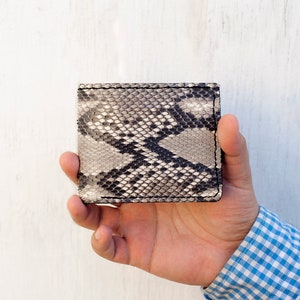 Cartera de lujo plegable de piel de serpiente pitón auténtica de cuero exótico