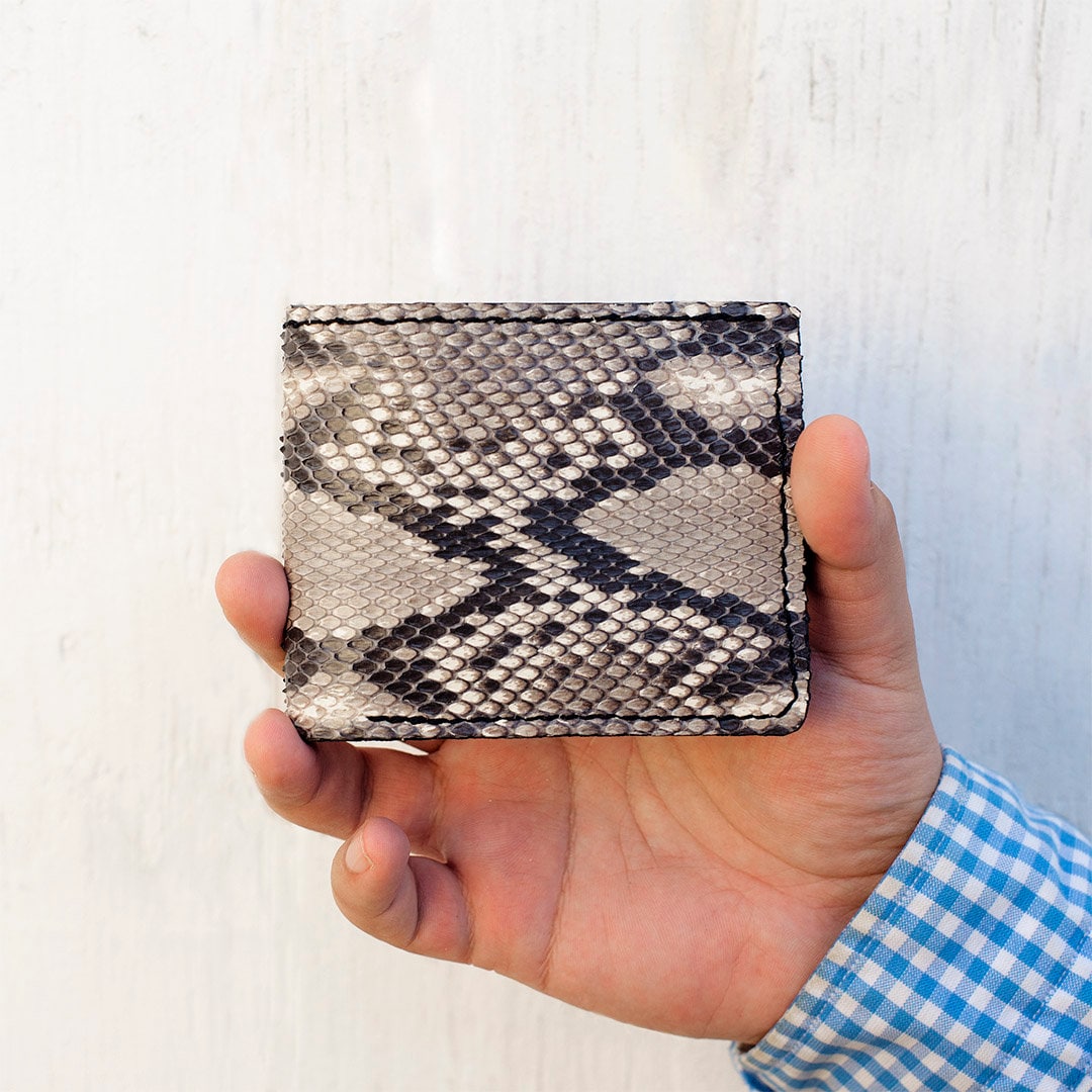 Slim Python Leather Wallet, Matte Black