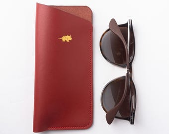 Leather Eyeglasses Sleeve - Red, Eyewear Protection Case.