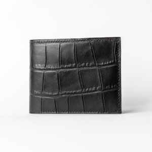 Cartera de piel de cocodrilo negra, piel de cocodrilo negra estampada, piel de cocodrilo estampada, cartera de piel auténtica - regalo de piel para hombre