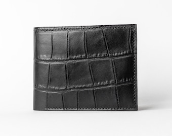 Black Alligator Wallet, Black Alligator-Embossed Leather, Stamped Alligator Leather, Genuine Leather Wallet - leather gift for a man