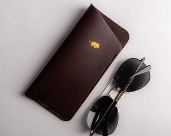 Leather Eyeglasses Sleeve - Chocolate brown, Eyewear Protection Case.