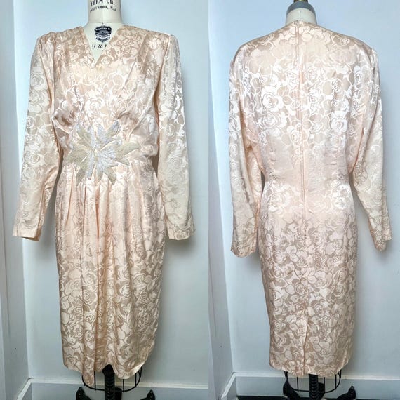Sz. L 1980's Silk Jacquard Dress "Silk Studio"