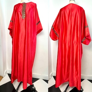 Size XL 1980's Red Satin Caftan "Village Fair"