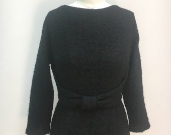 Sz. L 1950's Black Bouclé Wiggle Dress