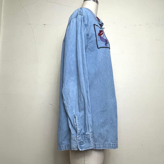 Sz. L 1980's Denim Shirt With Embroidery - image 4