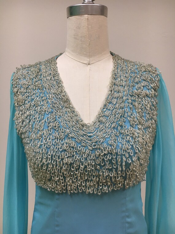 Sz. XS 1960's Chiffon & Beaded Mini-dress - image 7