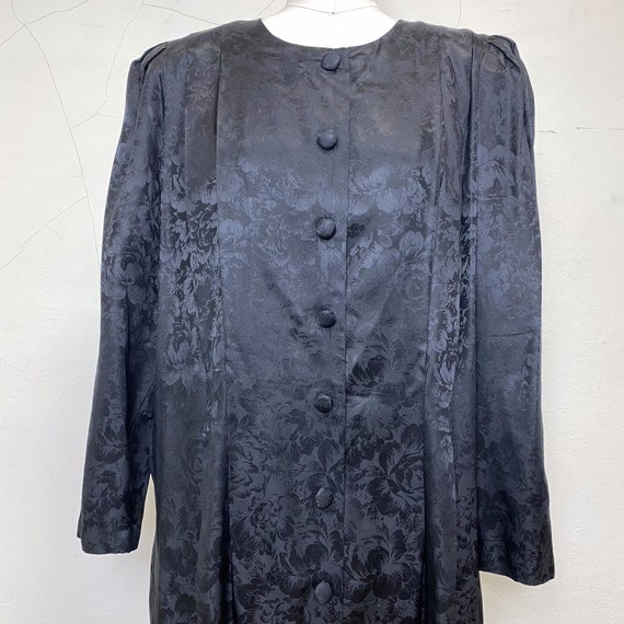 Sz. XL Black Silk 1980's Dress - image 2