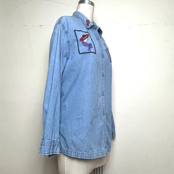 Sz. L 1980's Denim Shirt With Embroidery - image 3