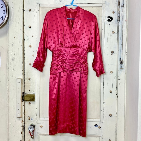 Sz XS Satin Jacquard 1980's Dress - image 1