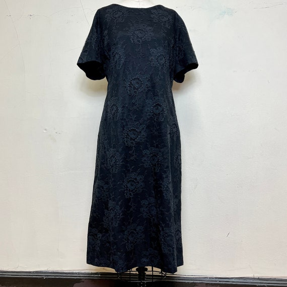 Sz. XL 1960's Black Lace Sheath Dress - image 1