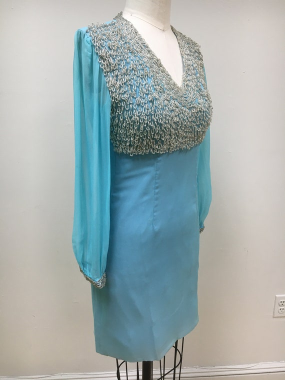 Sz. XS 1960's Chiffon & Beaded Mini-dress - image 2