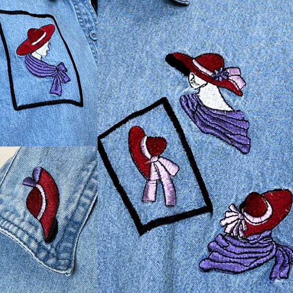 Sz. L 1980's Denim Shirt With Embroidery - image 9