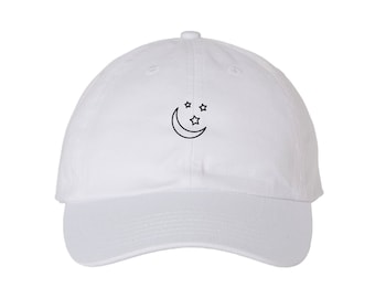 Moon Stars - Sky - Adjustable Embroidered Baseball Cap - Multiple Colors - Gift - Handmade