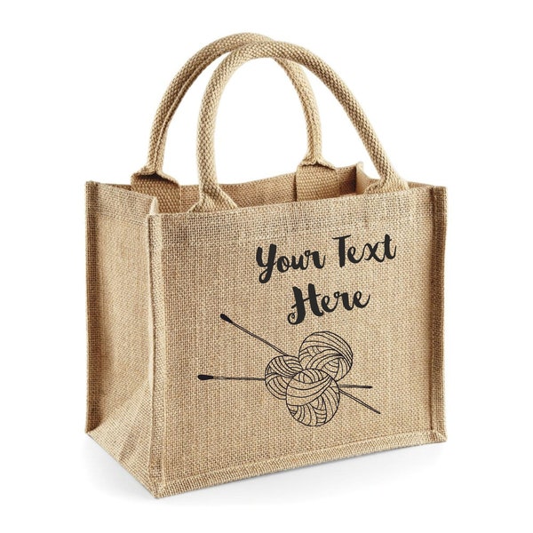 Personalised Knitting balls crochet yarn wool jute shopping bag Mother’s Day gift for her mums nanny grandma hessian organiser