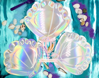 8 Iridescent Shell Party Plates, Mermaid Party, Under The Sea Party, Narwhal Party, Birthday Party, Baby Shower, Christening