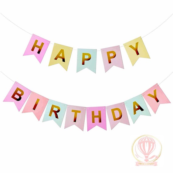 Pretty Happy Birthday Pastel Glitter Banner – Party Evolution