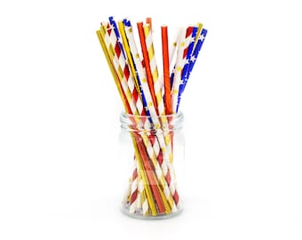 24 Party Straws, Superhero Party, Birthday Party, Baby Shower, Christening, Circus Party