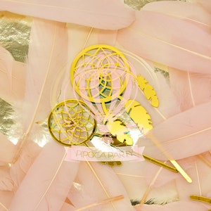 Set topper torta acchiappasogni acrilico dorato, festa di compleanno, baby shower, matrimonio, boho party