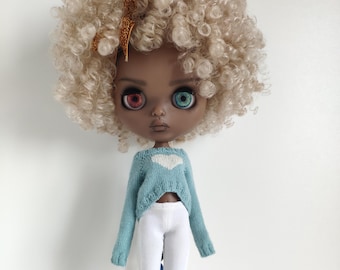 Green robin blue cashmere sweater for Blythe Knitted pullover jumper