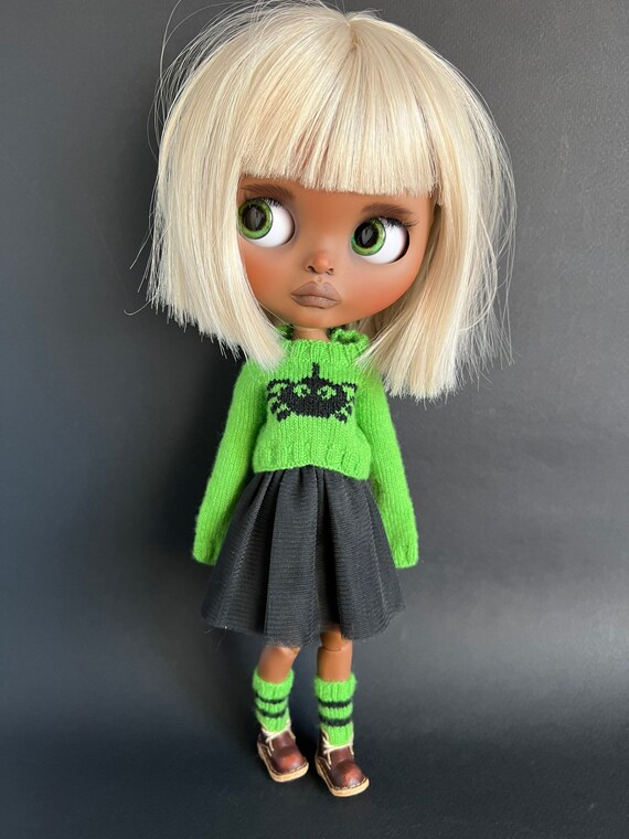 Witch Green Halloween Sweater with Leg Warmers for Blythe Doll