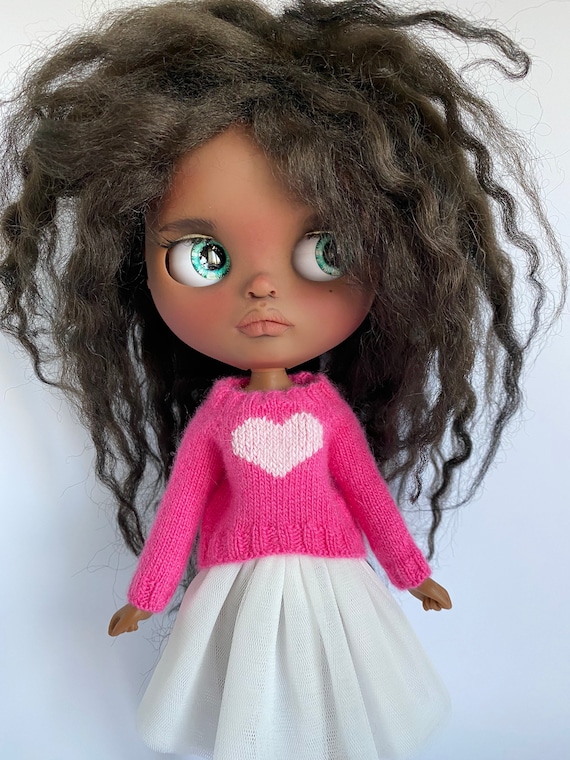 Knitted hot pink sweater with cashmere and standard sleeve for Blythe