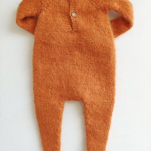 Hand knitted pumpkin orange angora wool jumpsuit for Blythe Kigurumi romper image 10