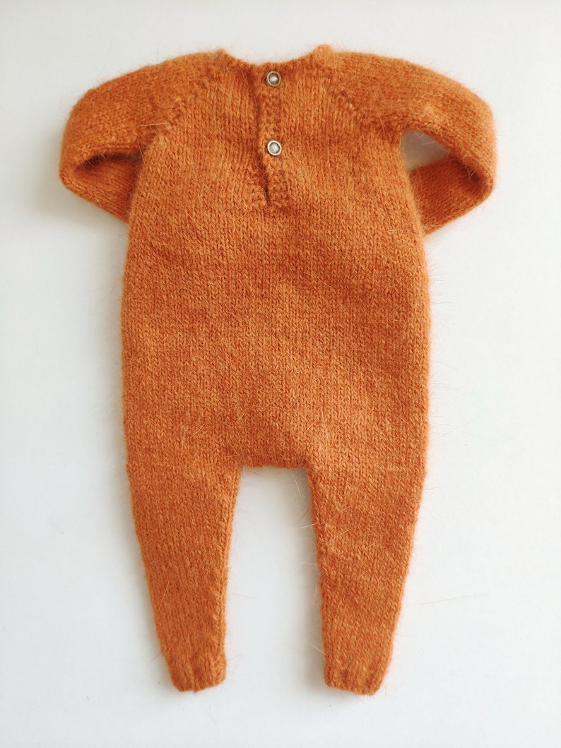 Hand knitted pumpkin orange angora wool jumpsuit for Blythe Kigurumi romper image 10