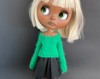 Green lace cobweb moher alpaca jumper with extra long sleeves for Blythe Sweater pullover