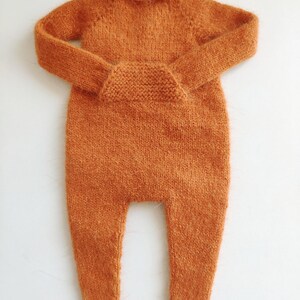 Hand knitted pumpkin orange angora wool jumpsuit for Blythe Kigurumi romper image 8