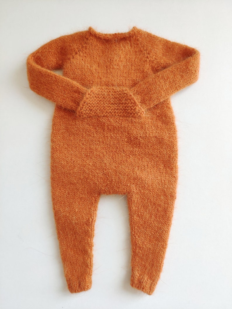 Hand knitted pumpkin orange angora wool jumpsuit for Blythe Kigurumi romper image 8