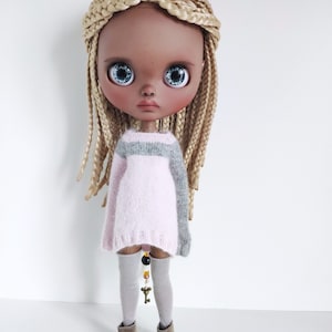 Knitted pink and grey angora casual dress for Blythe  angora tunic