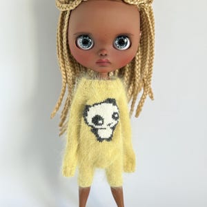 Knitted lemon yellow panda romper with angora wool for Blythe Jumpsuit pyjamas onesie