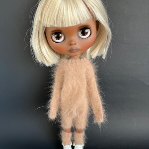Light brown beige angora wool jumpsuit with leg warmers for Blythe Knitted romper overall onesie